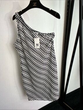 Missoni Black & White One-Shoulder Knit Pattern Dress